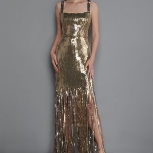 Bronx & Banco Gold Sequin Long Curtain Gown